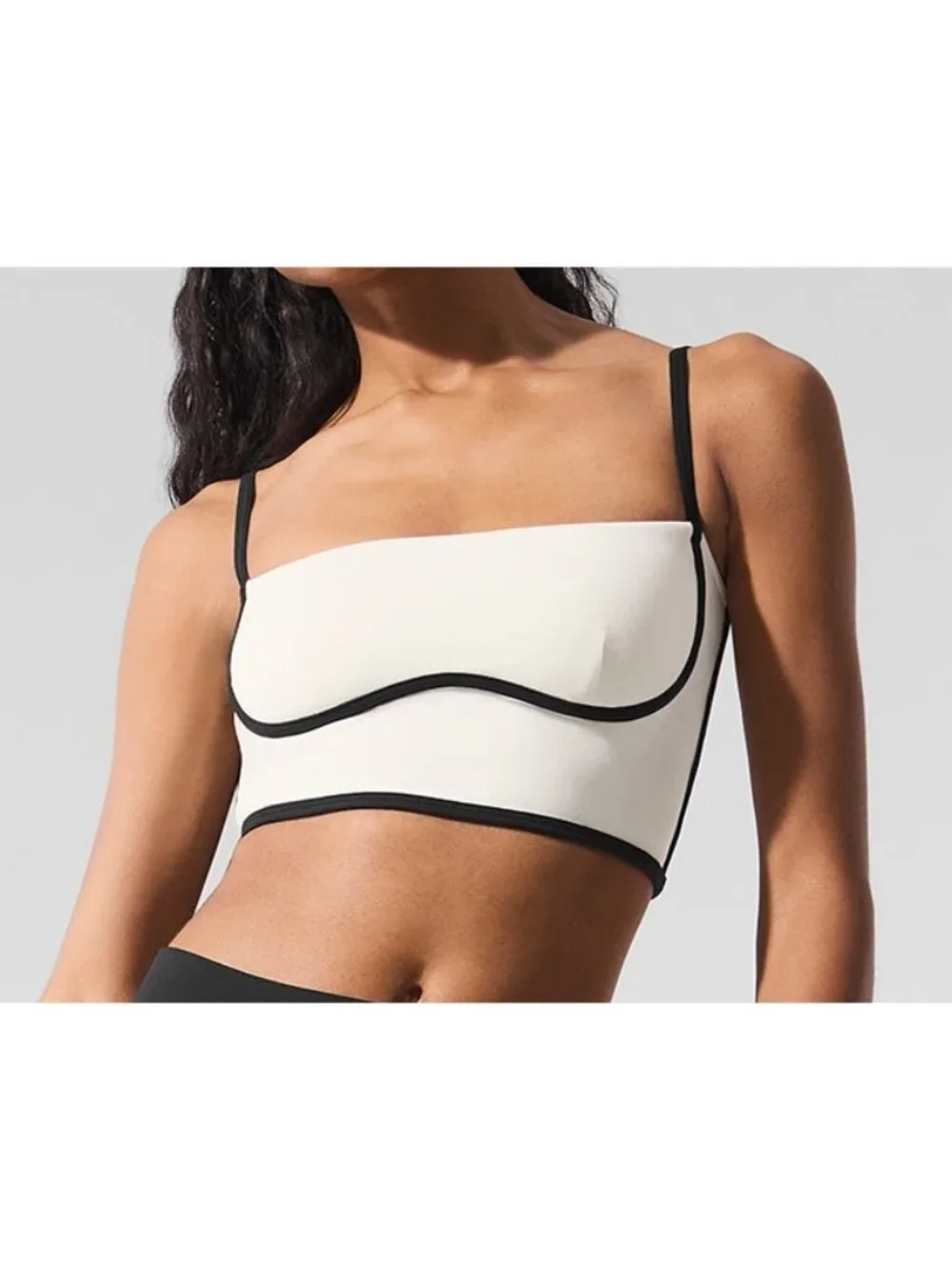 Alo Airbrush Streamlined Bra Tank Ivory Black Padded Sports Bralette Crop Top M
